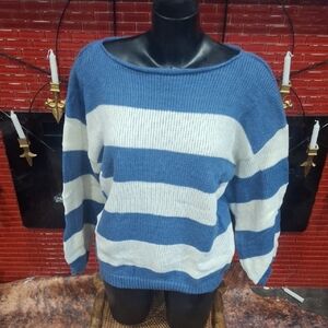 Blue and White Striped Women's Sweater